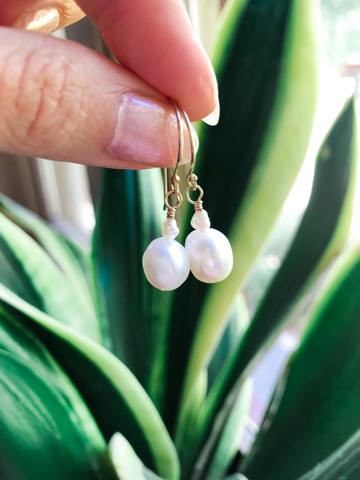 Jasmine Earrings - Double Baroque Pearl Drop Earrings