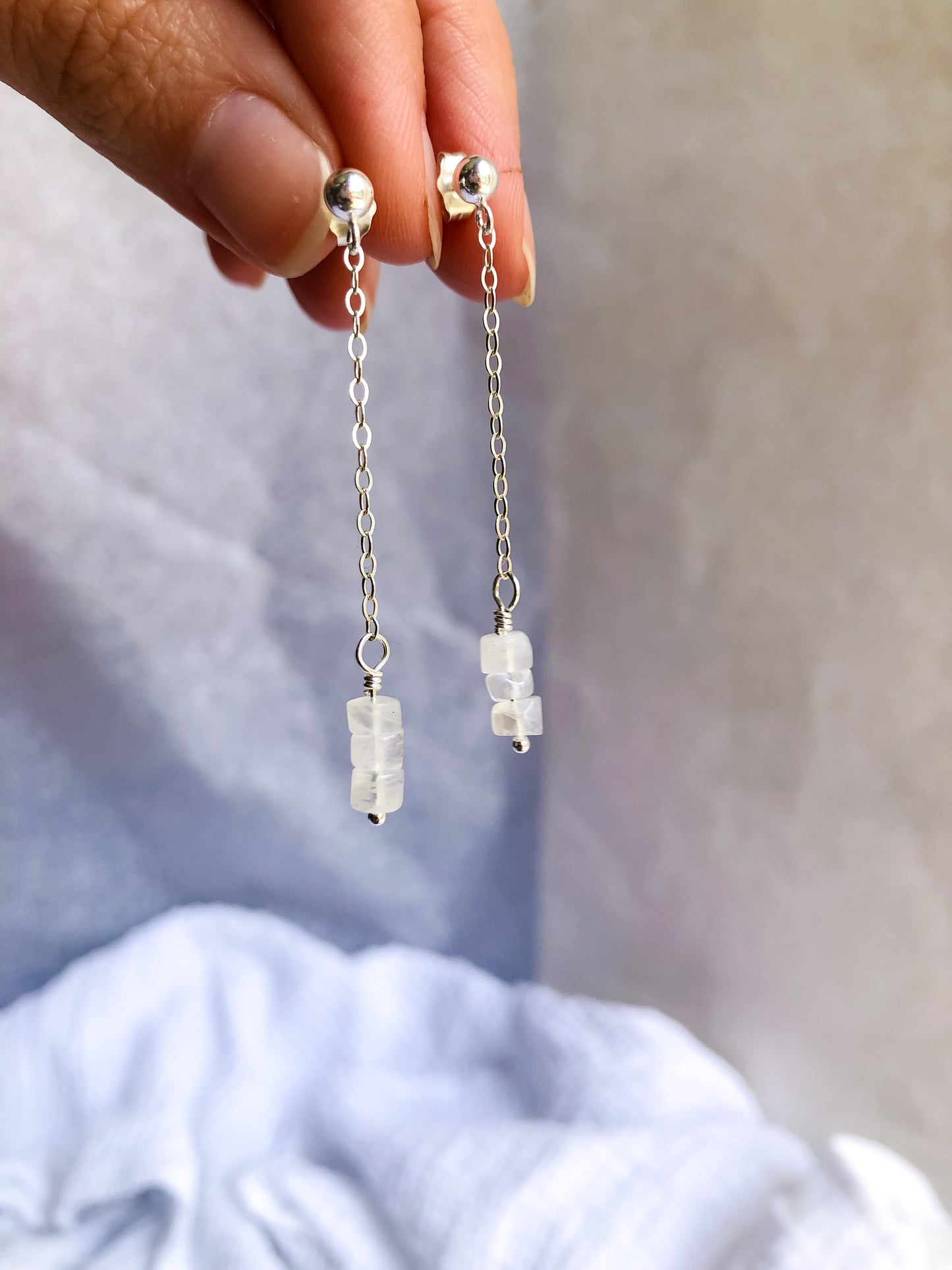 Moonstone Long Drop Earrings - 14K Gold Filled or Sterling Silver