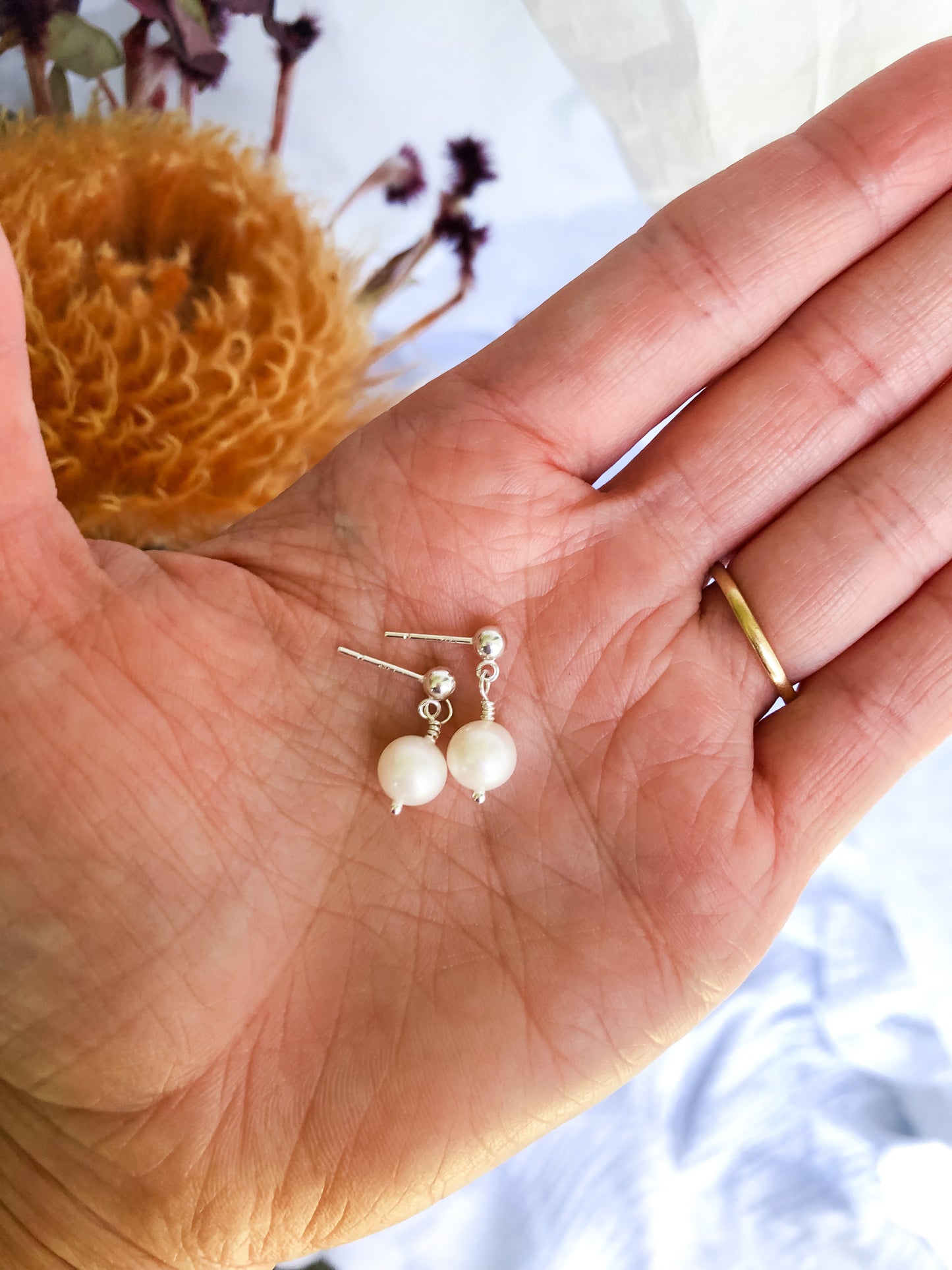 Emmy Stud Earrings - Small White Baroque Pearl Earrings