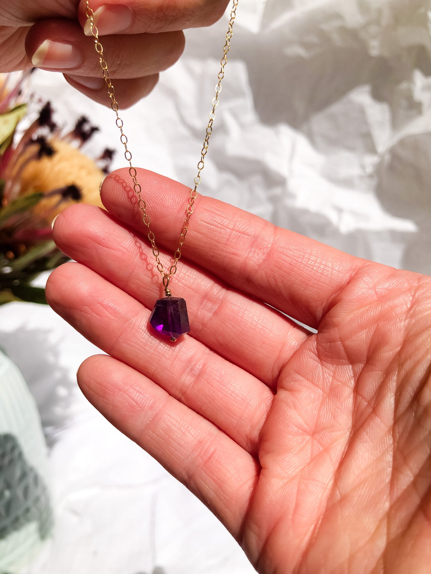 Amethyst Chunk Pendant Necklace - Genuine Amethyst Gemstone Necklace