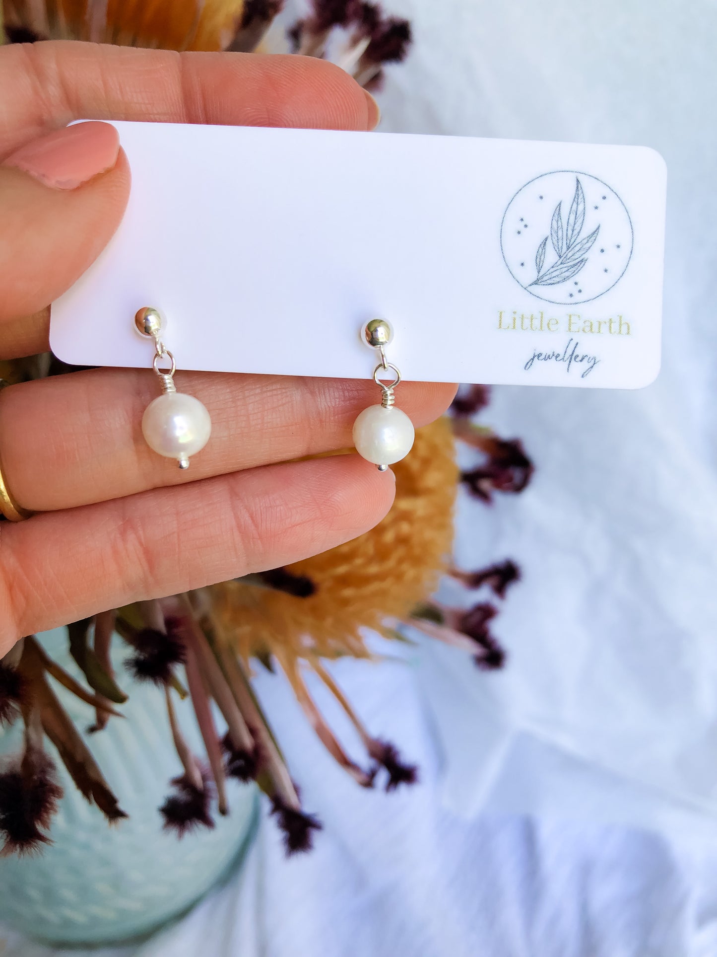 Emmy Stud Earrings - Small White Baroque Pearl Earrings