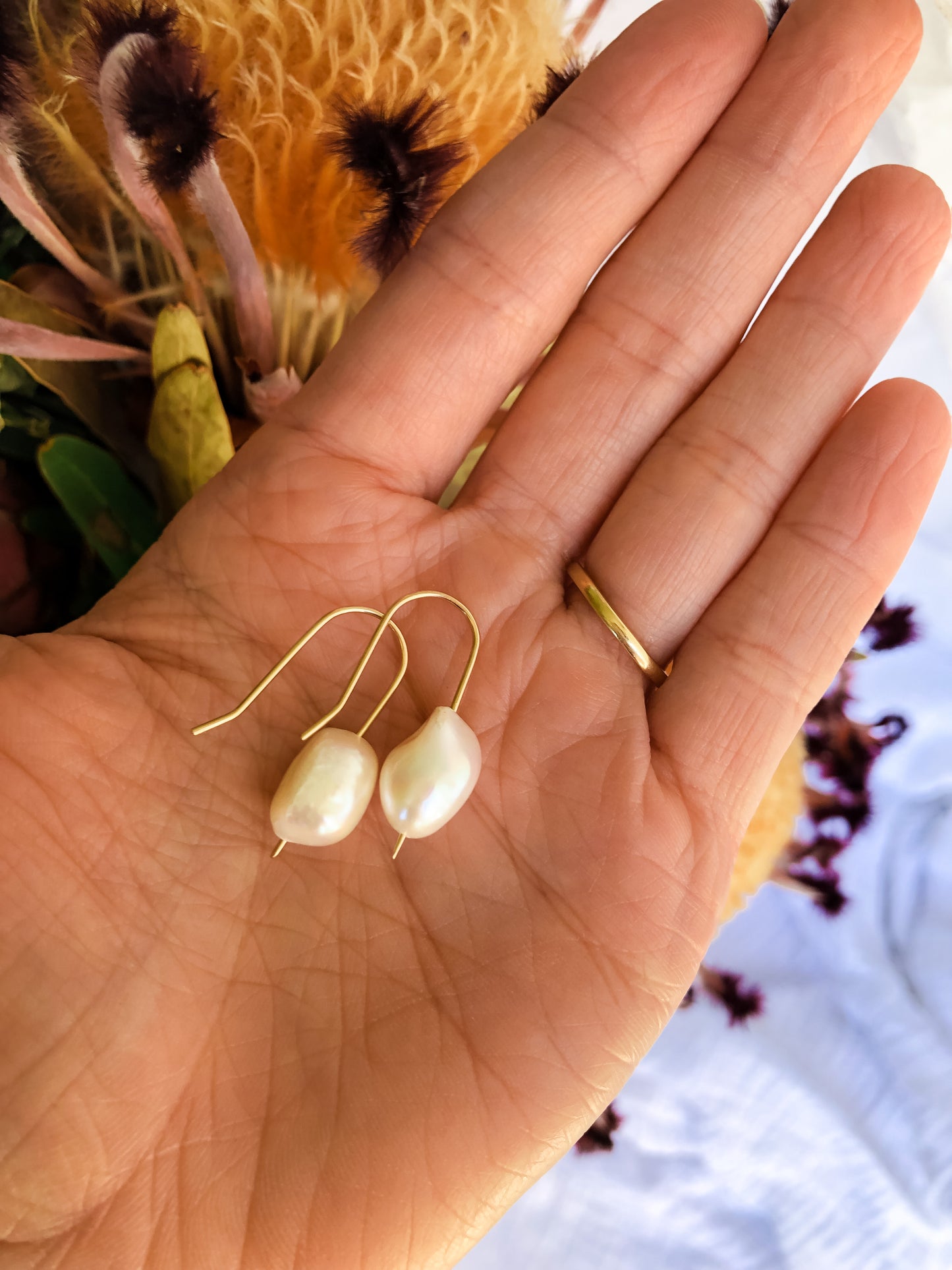 Lily Pearl Threaders - Mini Hook Chunky White Baroque Pearl Earrings