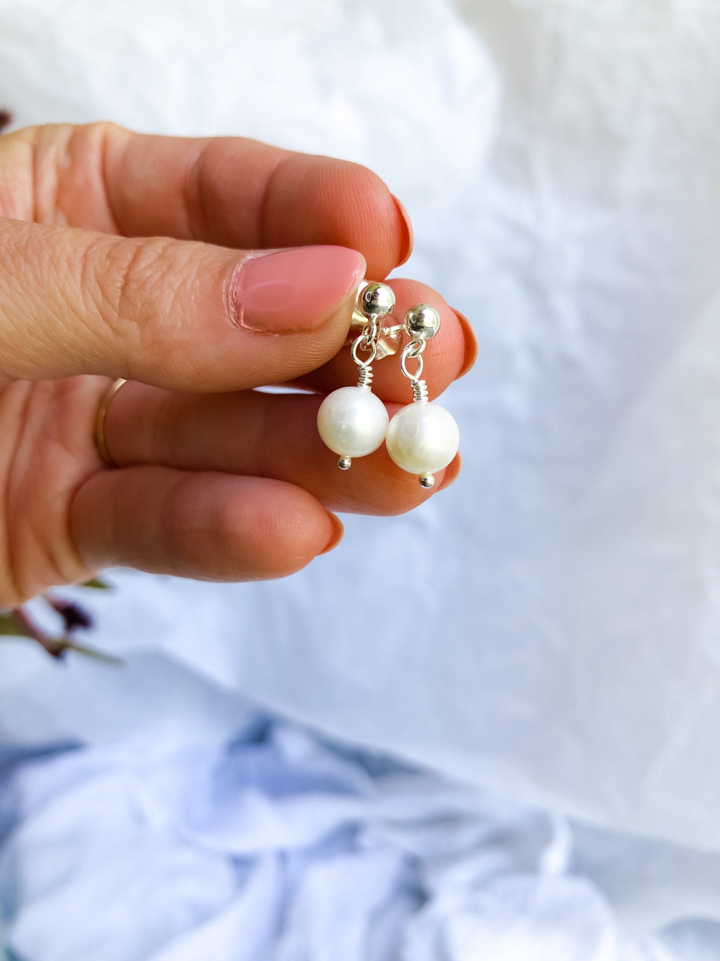 Emmy Stud Earrings - Small White Baroque Pearl Earrings