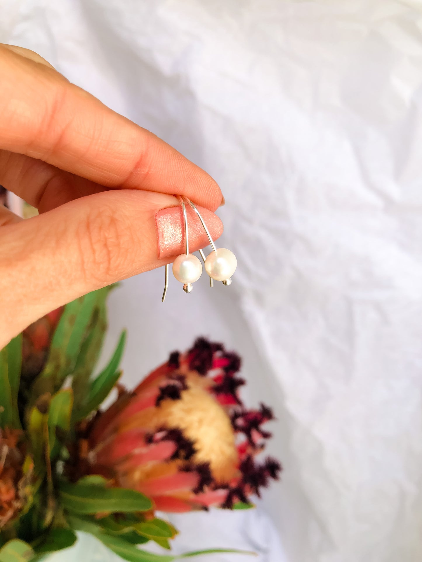 Emmy Pearl Threader Earrings - Mini Hook Tiny White Baroque Pearl Earrings