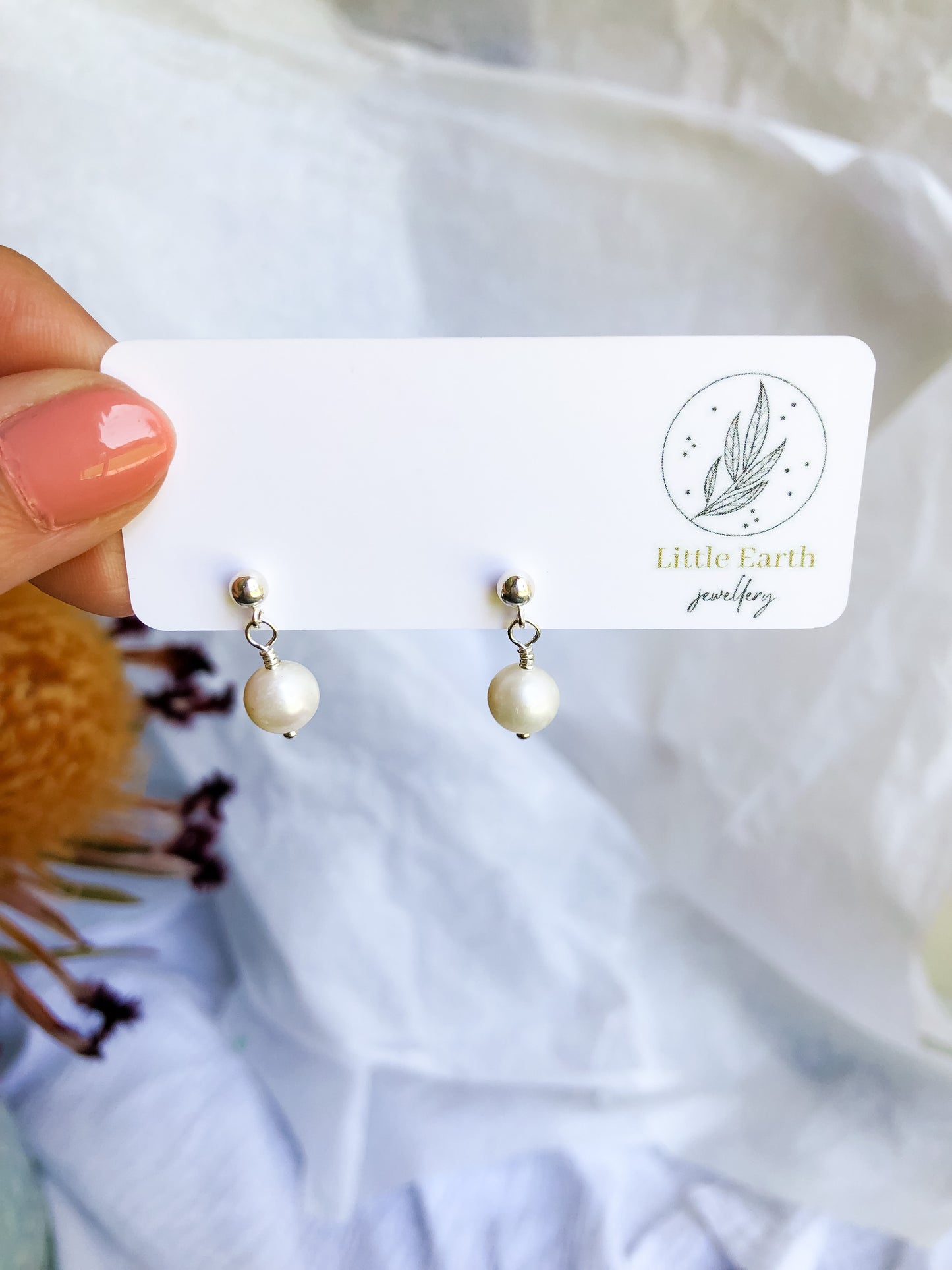 Emmy Stud Earrings - Small White Baroque Pearl Earrings