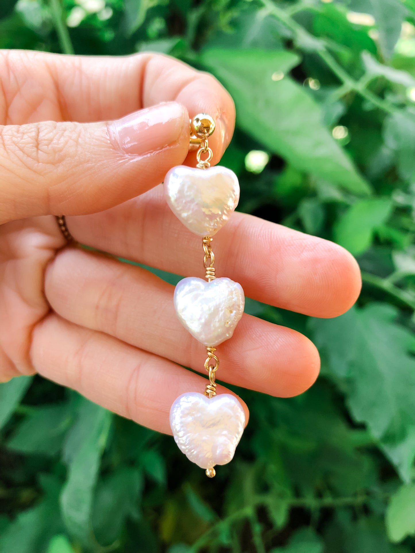 Heart Shaped Baroque Pearl Trio Dangle Earrings - Gold Filled or Sterling Silver