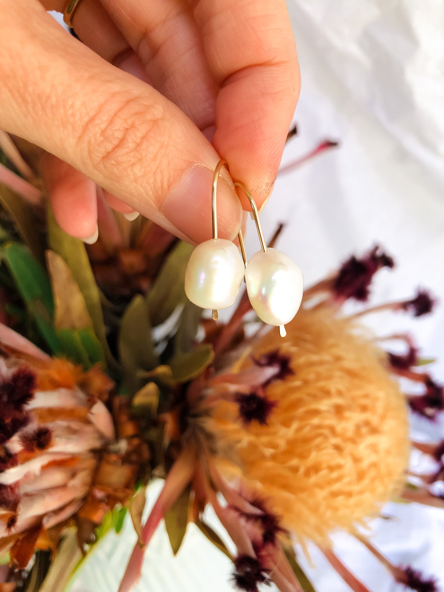 Lily Pearl Threaders - Mini Hook Chunky White Baroque Pearl Earrings