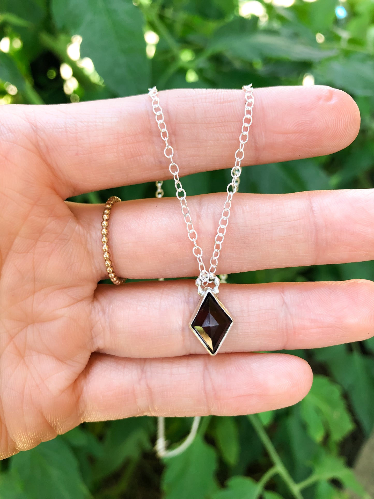 Feb Birthstone - Garnet Kite Pendant - Sterling Silver