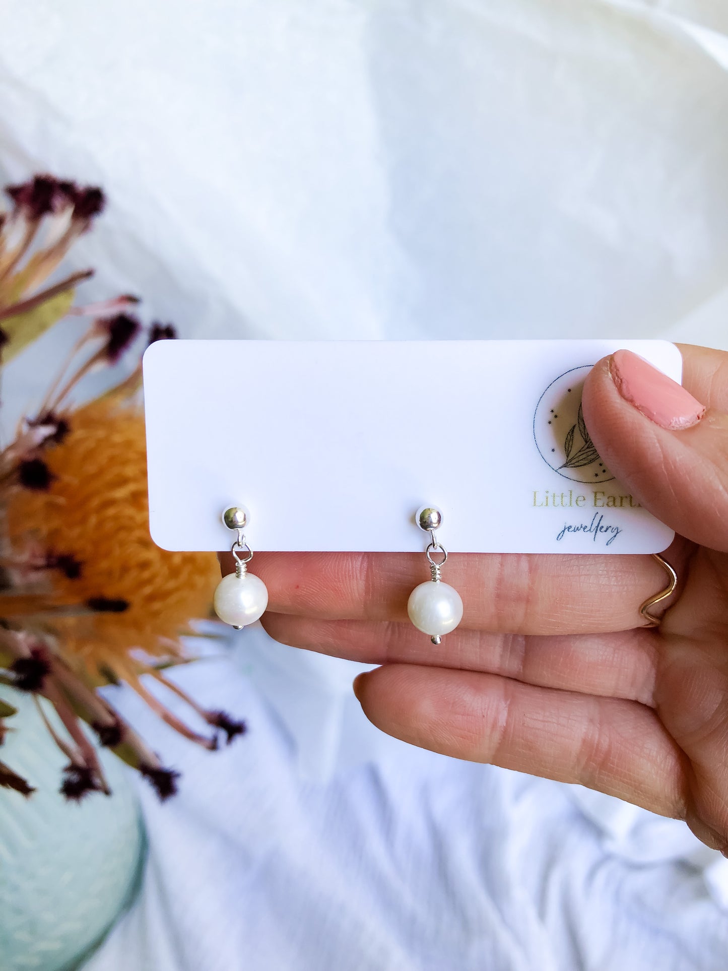 Emmy Stud Earrings - Small White Baroque Pearl Earrings