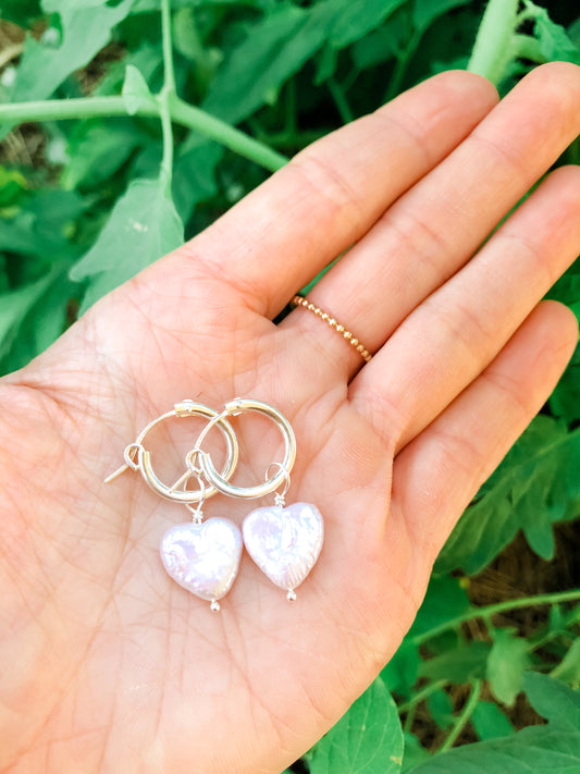 Heart Shaped Baroque Pearl Hoop Earrings - Gold Filled or Sterling Silver