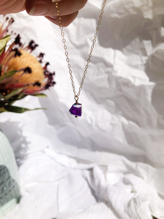 Amethyst Chunk Pendant Necklace - Genuine Amethyst Gemstone Necklace