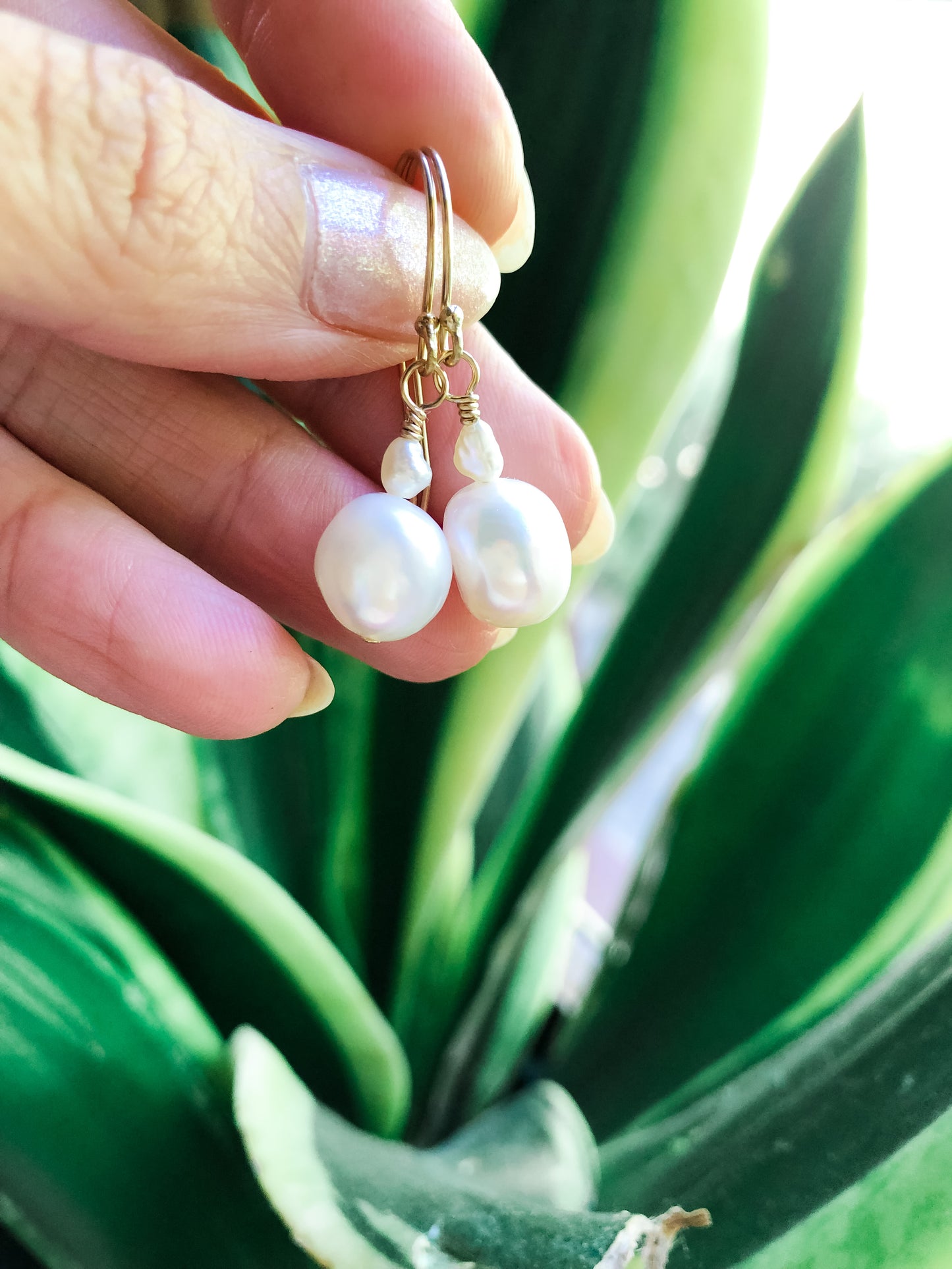 Jasmine Earrings - Double Baroque Pearl Drop Earrings