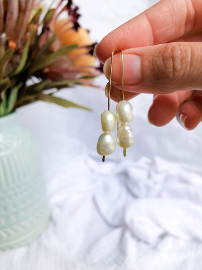 Original Pearl Threaders - Long Hook White Baroque Pearl Drop Earrings