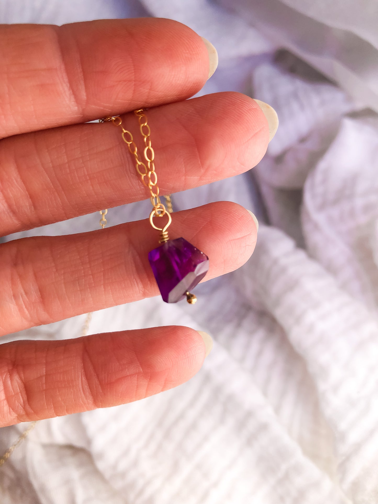 Amethyst Chunk Pendant Necklace - Genuine Amethyst Gemstone Necklace