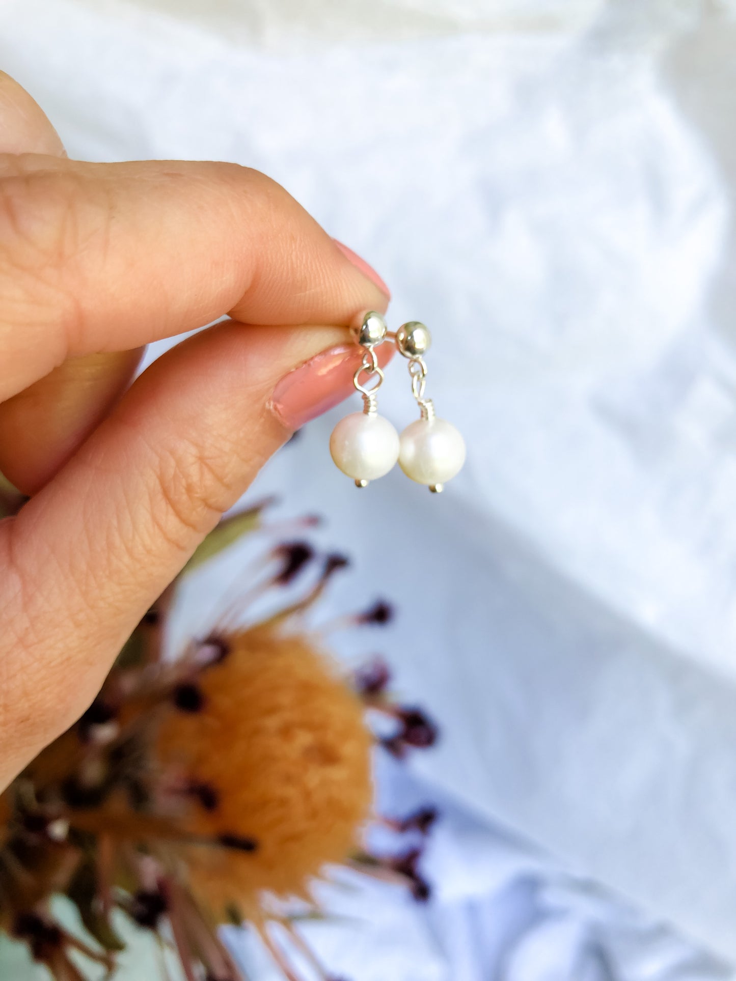 Emmy Stud Earrings - Small White Baroque Pearl Earrings