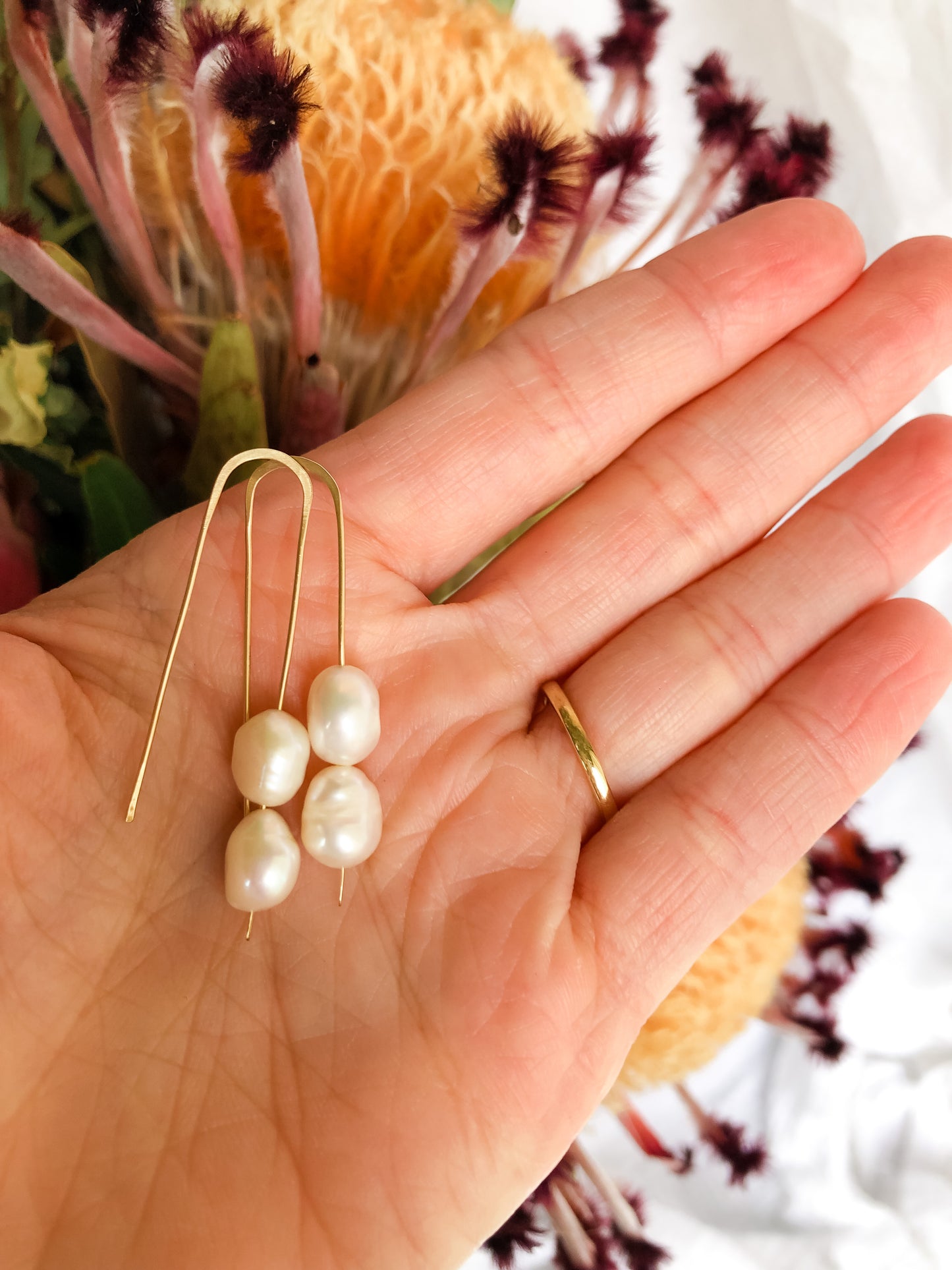 Original Pearl Threaders - Long Hook White Baroque Pearl Drop Earrings