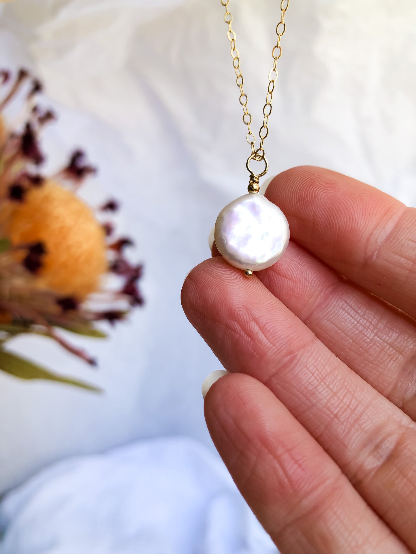 Mia Pearl Necklace - Small Coin Pearl Necklace