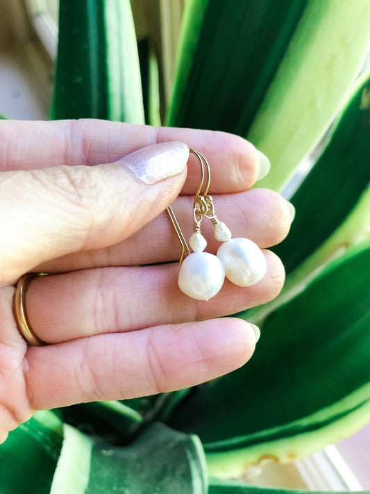 Jasmine Earrings - Double Baroque Pearl Drop Earrings