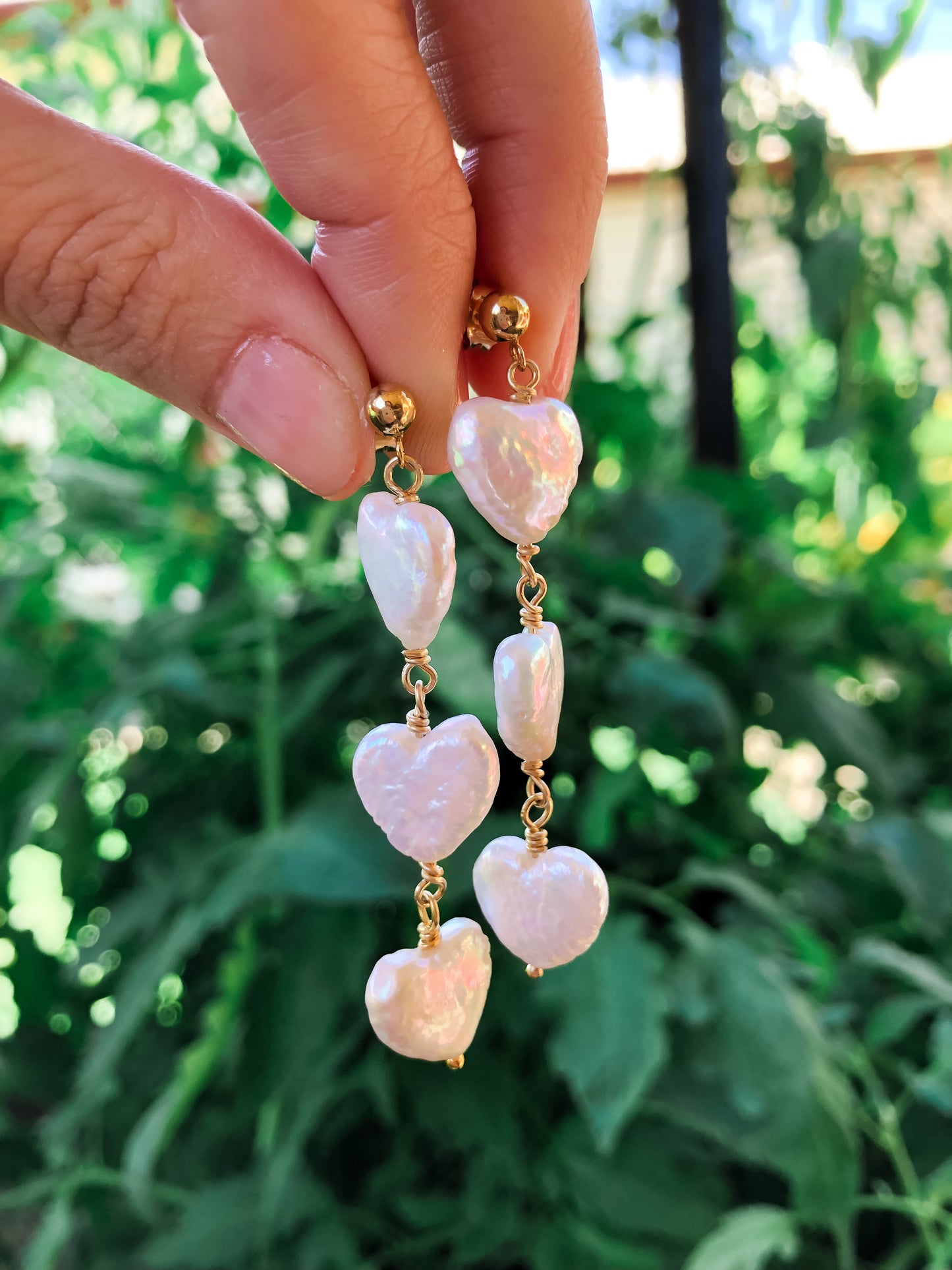 Heart Shaped Baroque Pearl Trio Dangle Earrings - Gold Filled or Sterling Silver