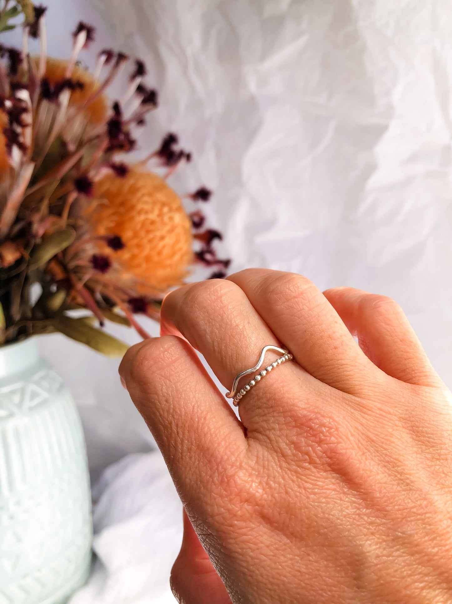 Journey ring - dainty wavy stacker ring