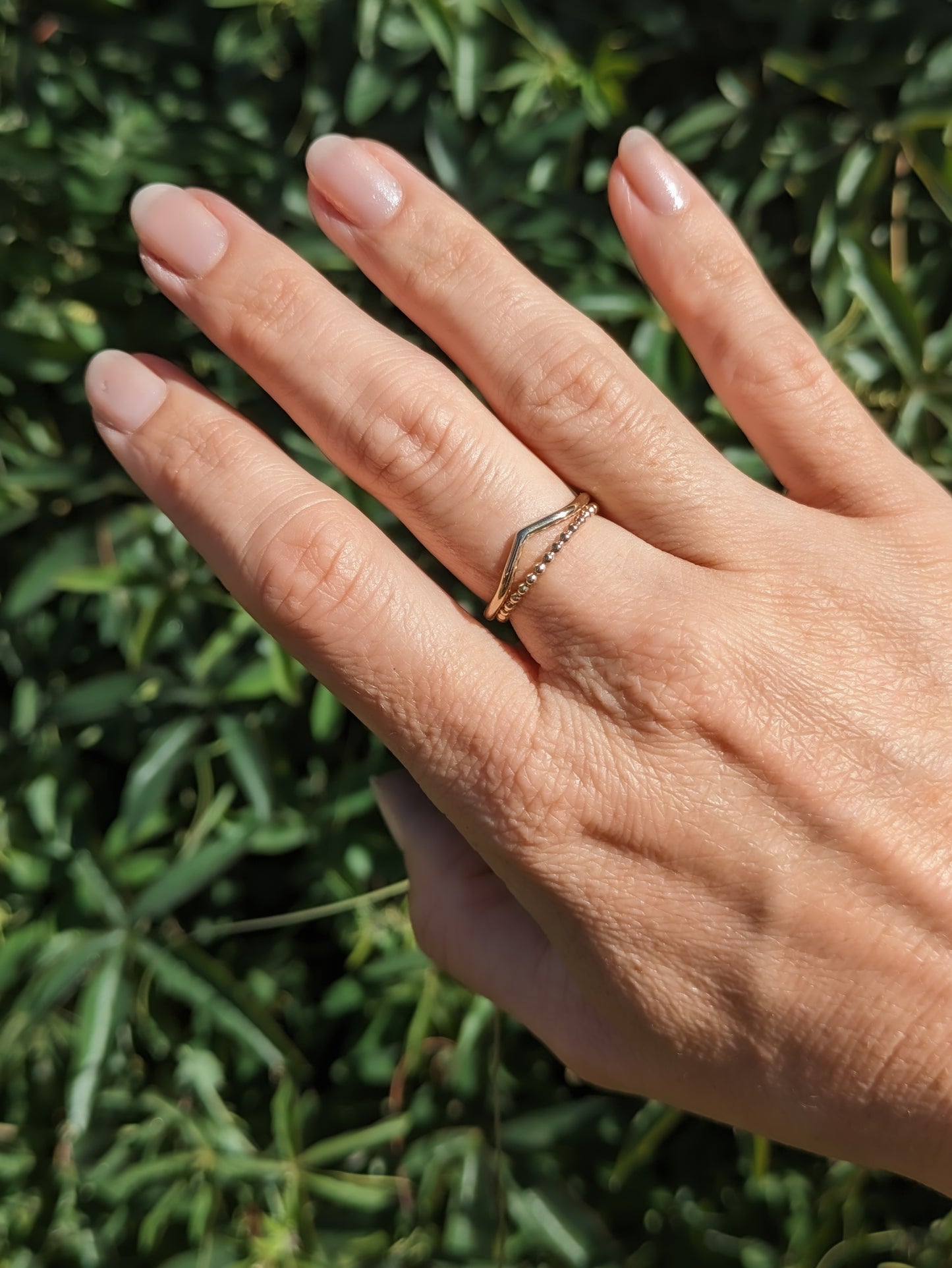 Stellar ring - dainty ball stacker ring