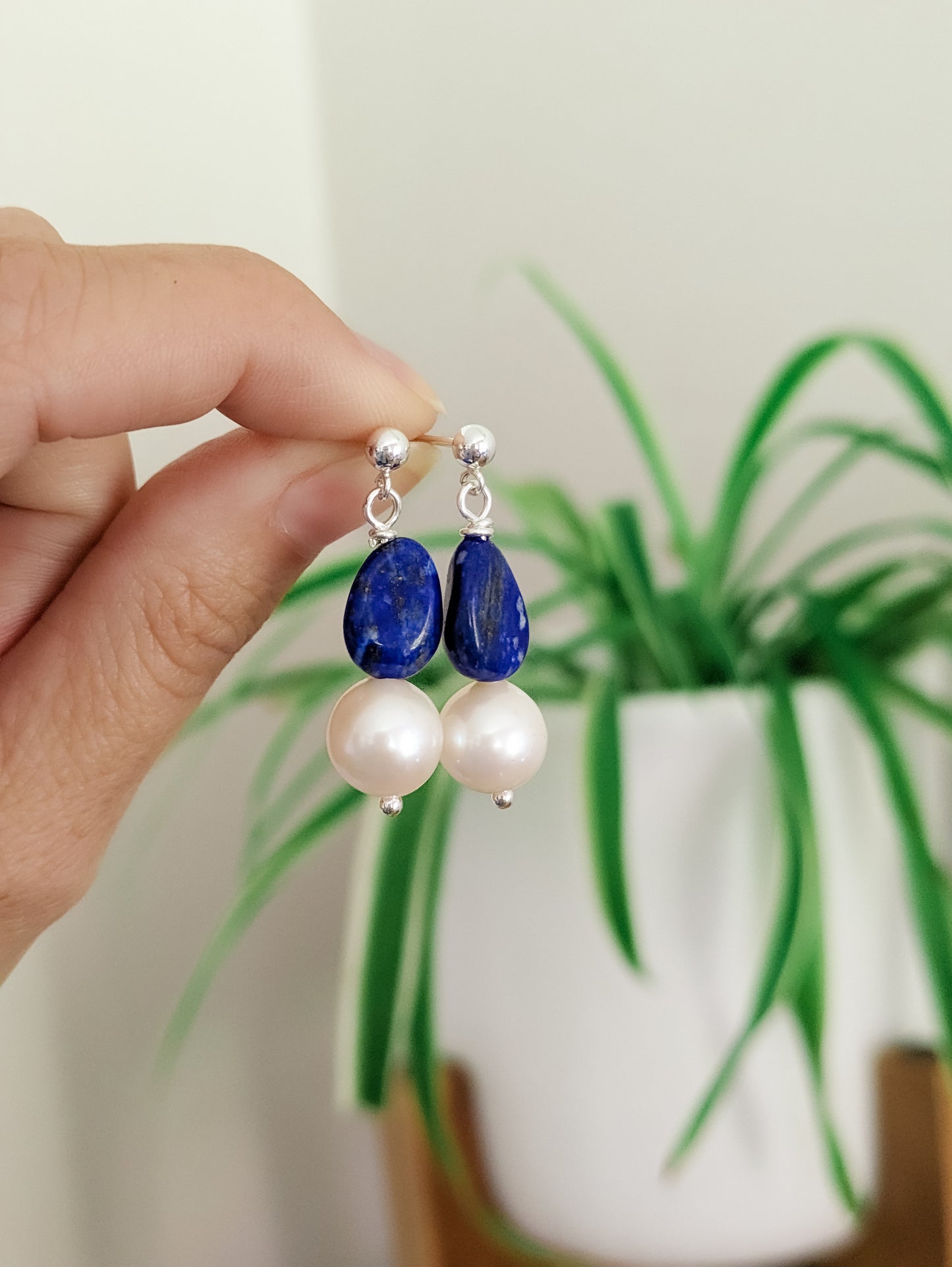 Limited Edition: Carmen Drops - Baroque Pearl & Lapis Lazuli Drop Stud Earrings