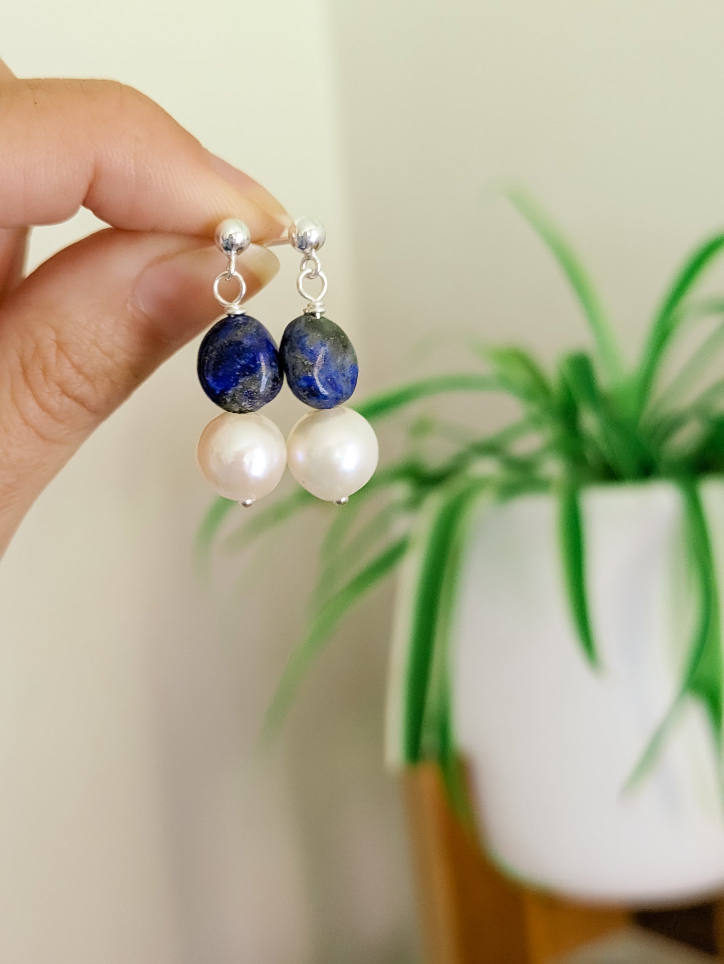 Limited Edition: Carmen Drops - Baroque Pearl & Lapis Lazuli Drop Stud Earrings