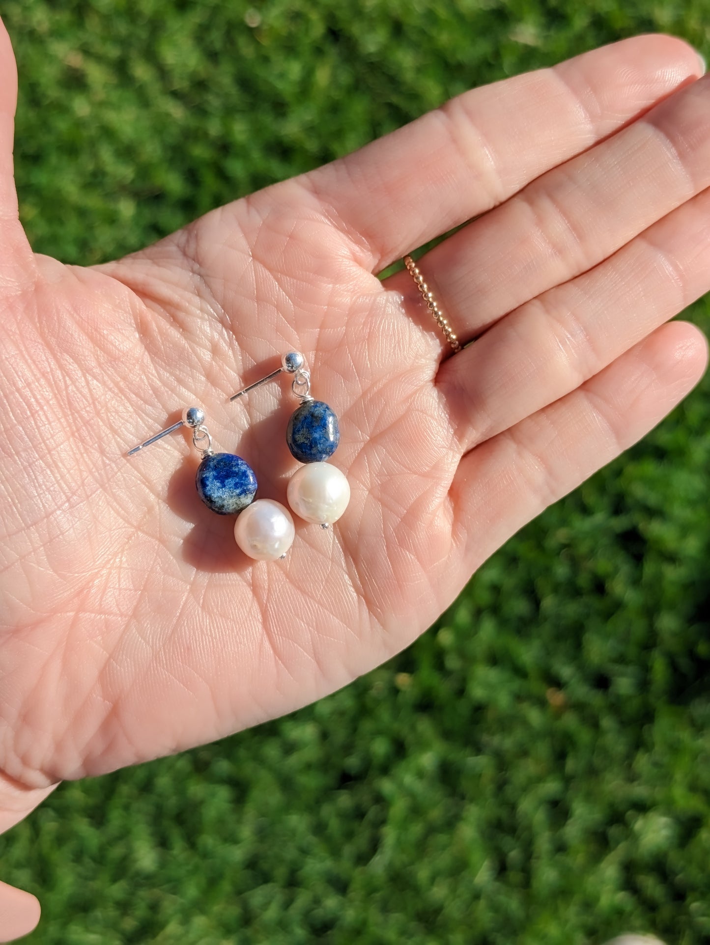 Limited Edition: Carmen Drops - Baroque Pearl & Lapis Lazuli Drop Stud Earrings