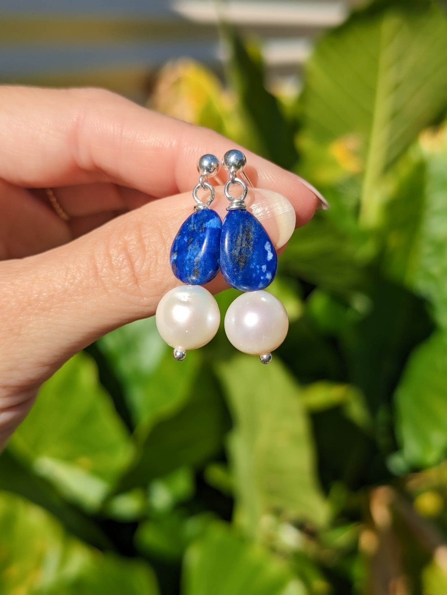 Limited Edition: Carmen Drops - Baroque Pearl & Lapis Lazuli Drop Stud Earrings