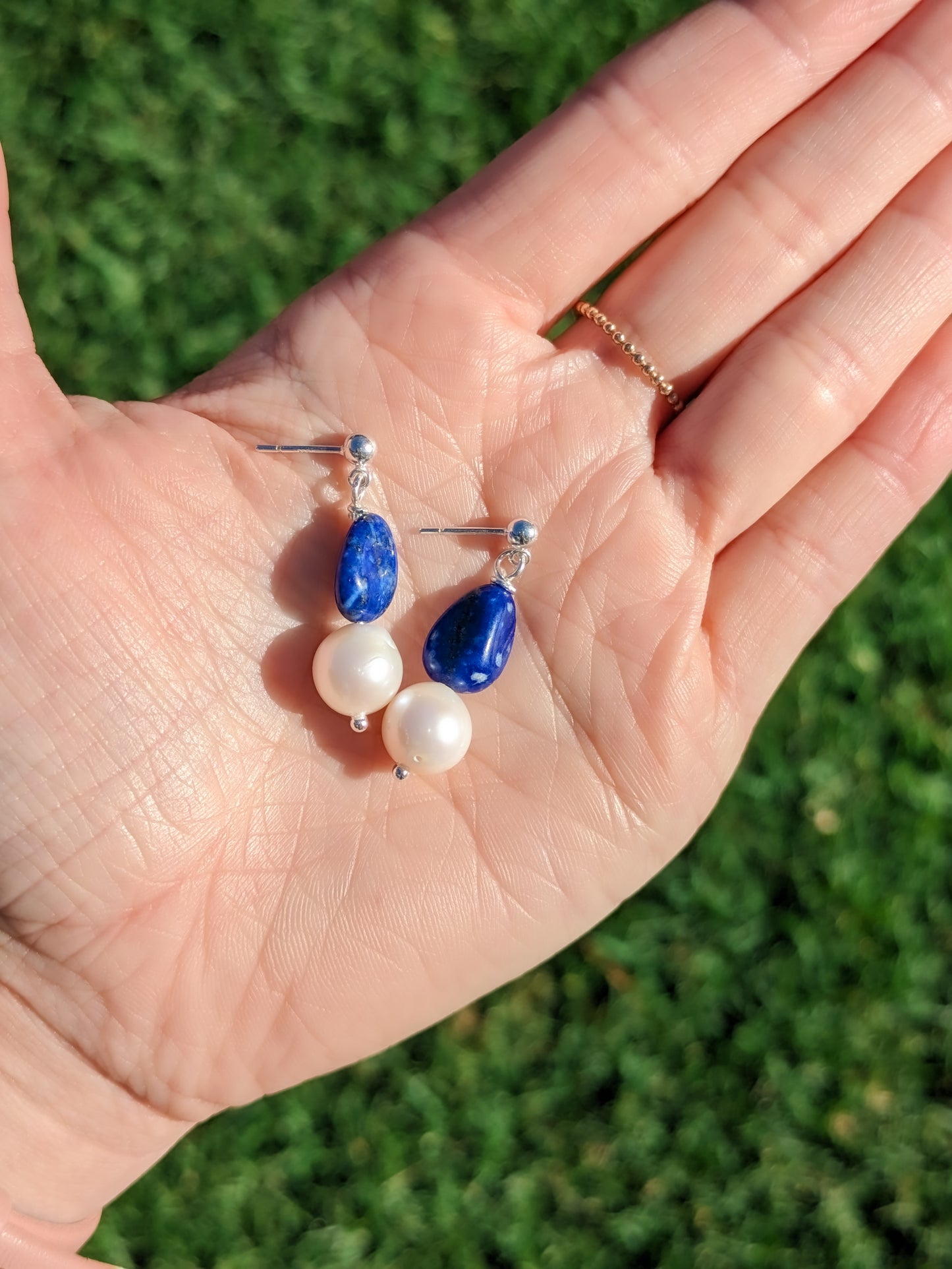 Limited Edition: Carmen Drops - Baroque Pearl & Lapis Lazuli Drop Stud Earrings