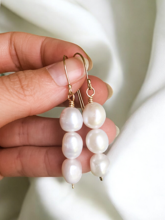 Sofi Drop Earrings - Three Baroque Pearl Drop Earrings