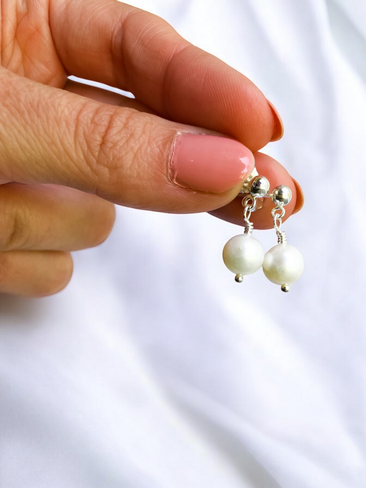 Emmy Stud Earrings - Small White Baroque Pearl Earrings