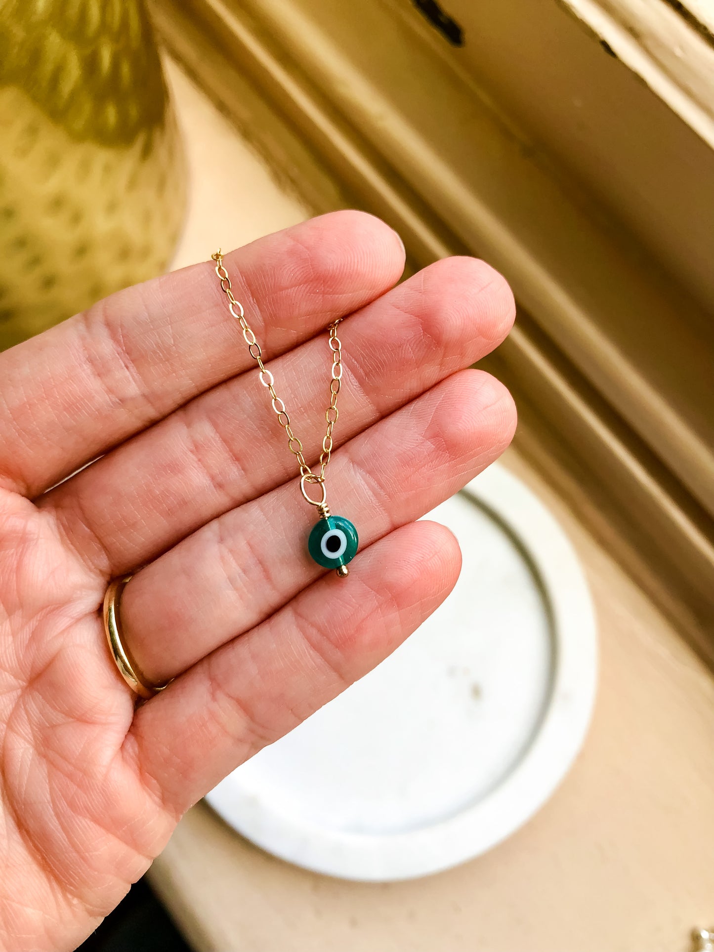 Karma Necklace - Dainty Glass Turkish Evil Eye, Eye of Protection Necklace