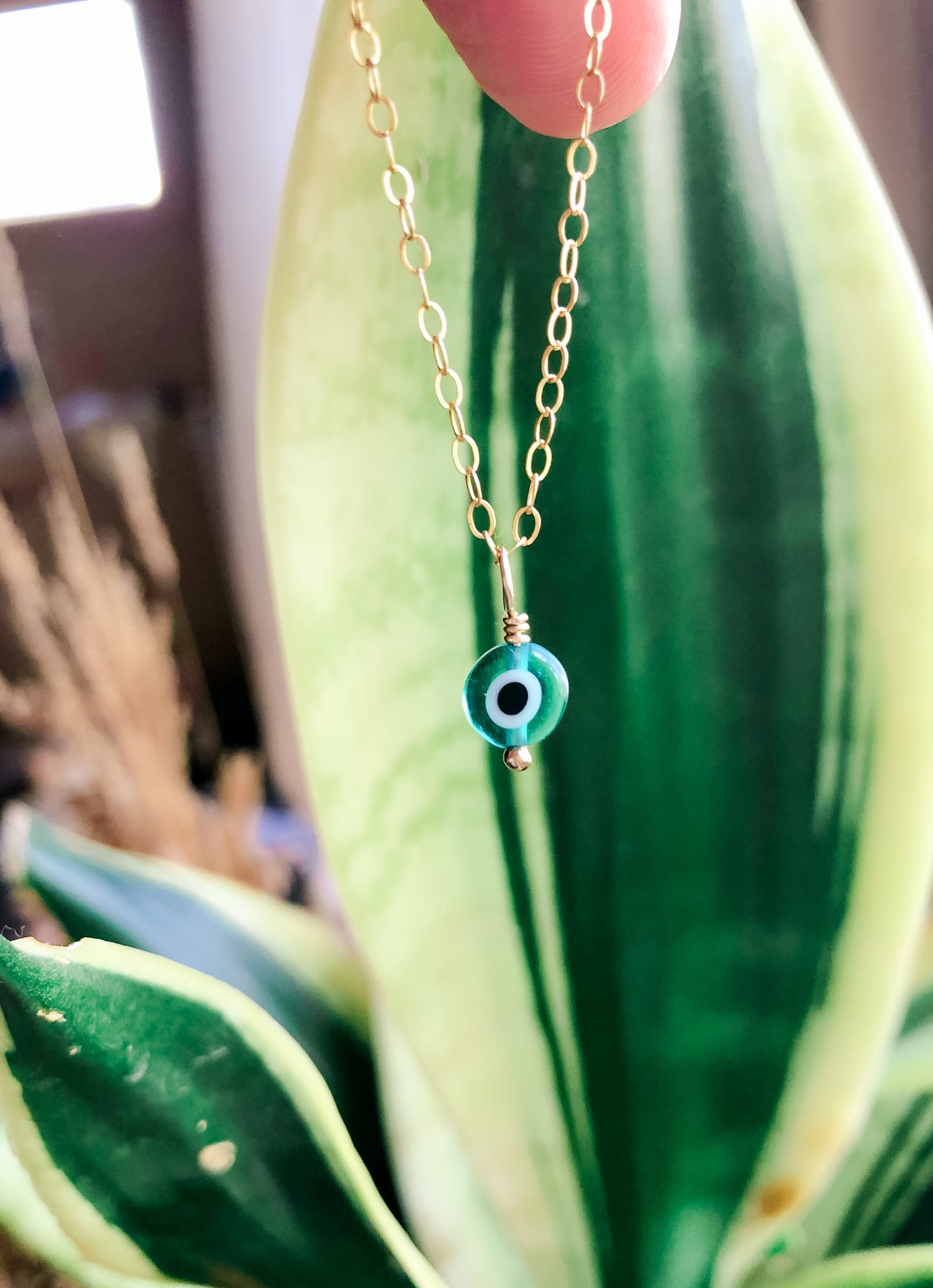 Karma Necklace - Dainty Glass Turkish Evil Eye, Eye of Protection Necklace