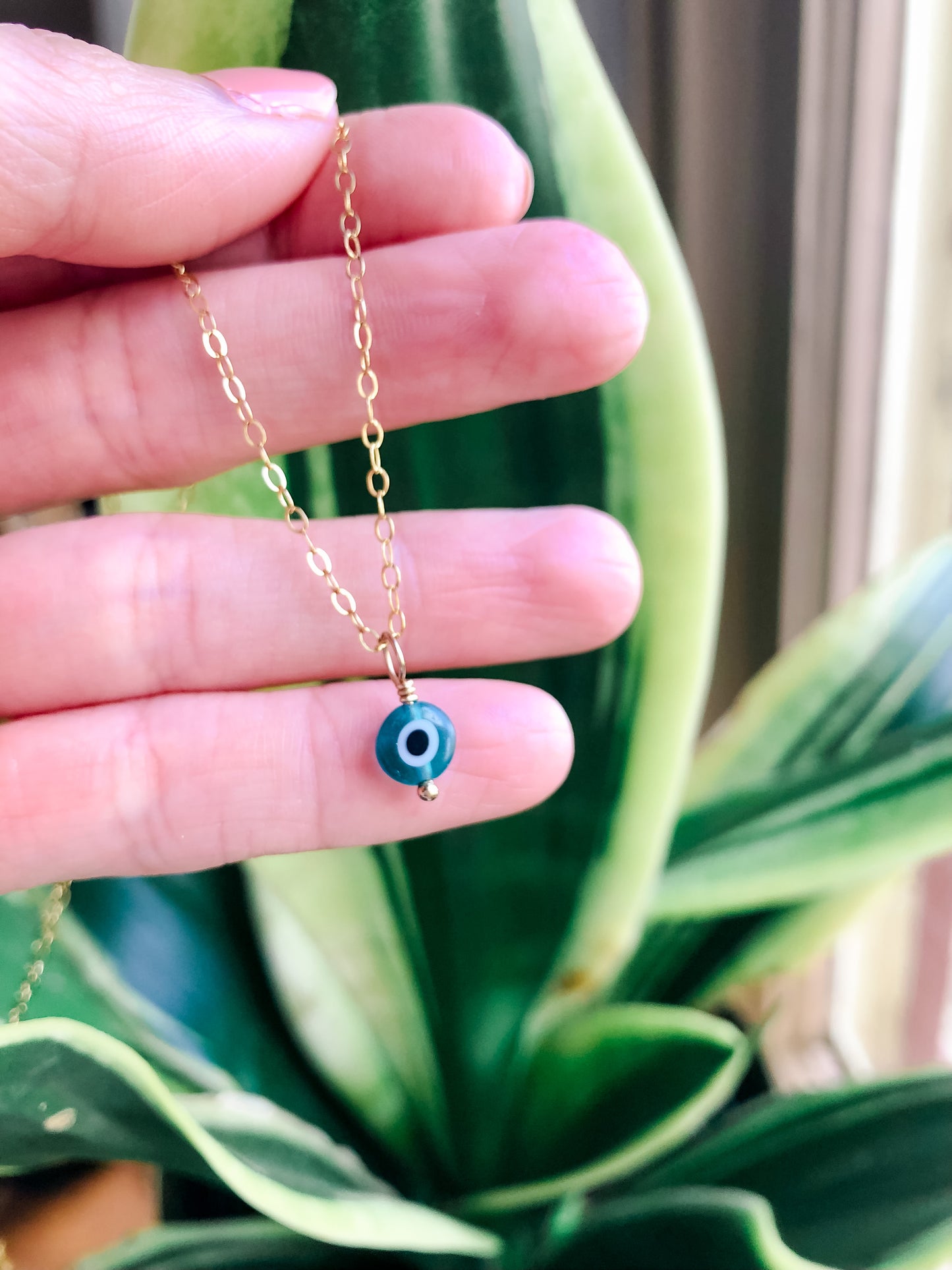 Karma Necklace - Dainty Glass Turkish Evil Eye, Eye of Protection Necklace