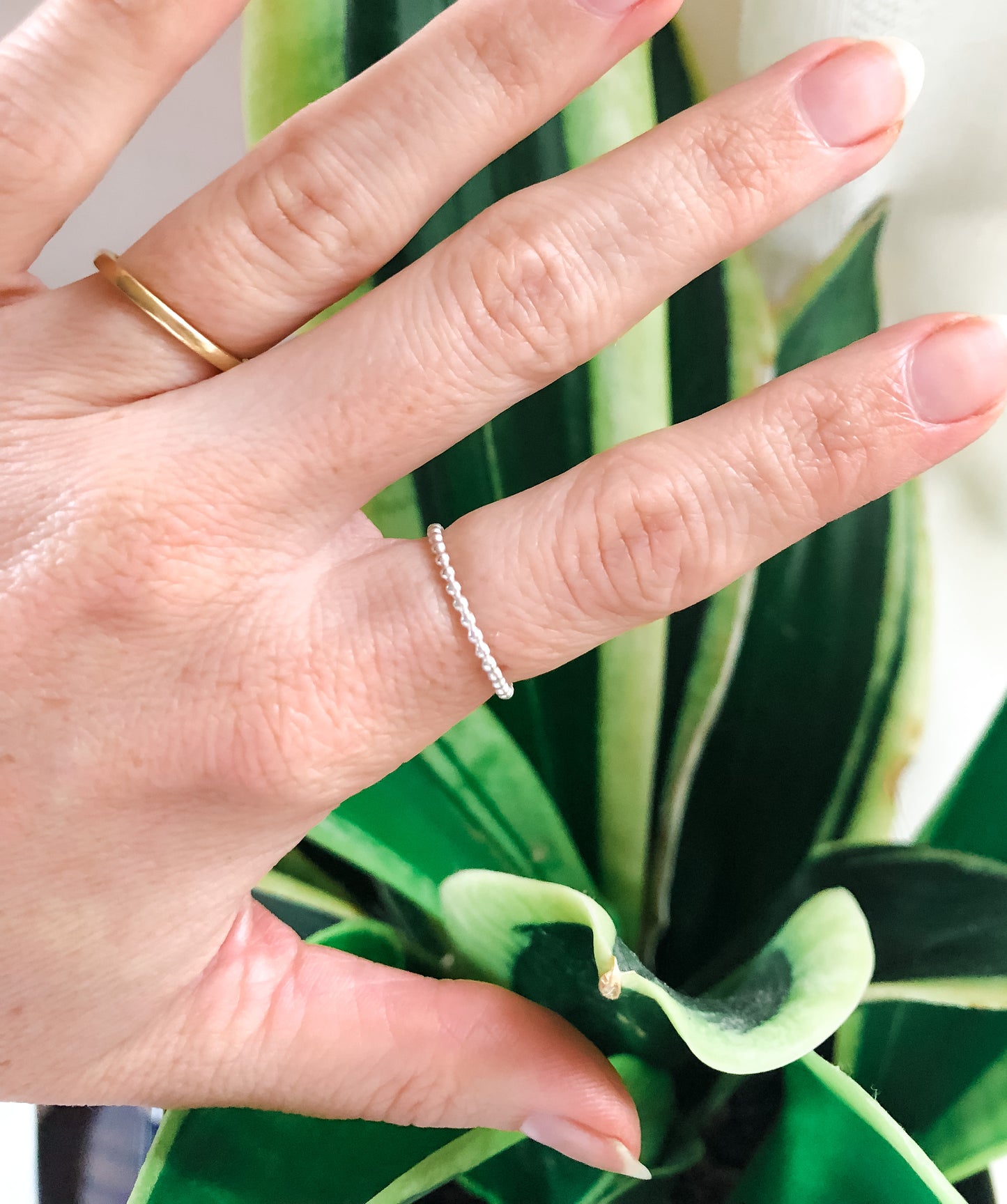 Stellar ring - dainty ball stacker ring