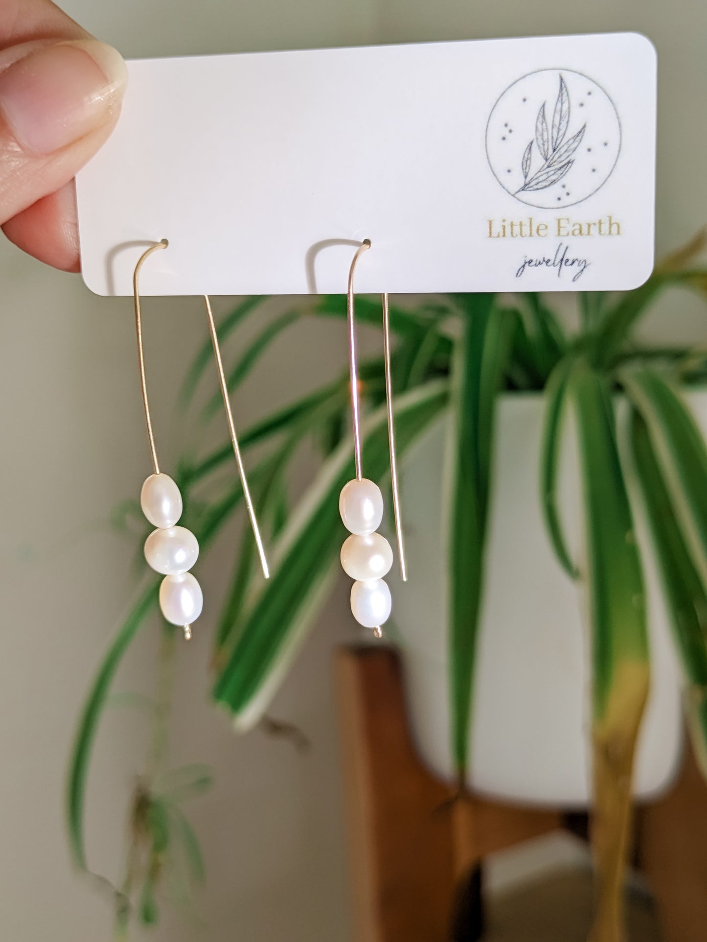 Lucy Pearl Threaders - Long Hook Natural Pearl Earrings