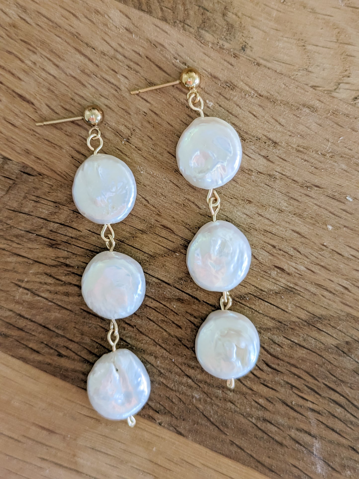 Statement Mia Drop Earrings - Triple Coin Pearl Drop Earrings