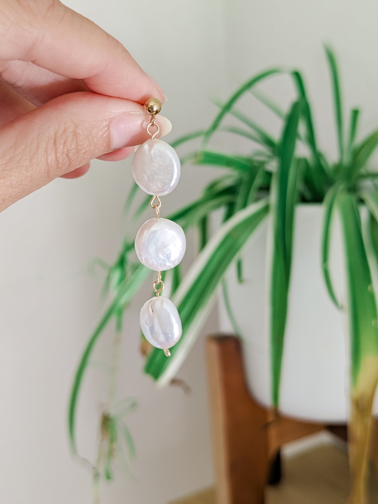 Statement Mia Drop Earrings - Triple Coin Pearl Drop Earrings