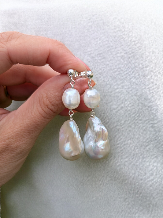 Claire Drops - Premium Fireball Baroque Pearl Earrings - Statement Chunky Natural Baroque Pearl Drop Earrings