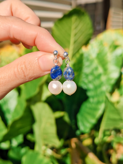 Limited Edition: Carmen Drops - Baroque Pearl & Lapis Lazuli Drop Stud Earrings