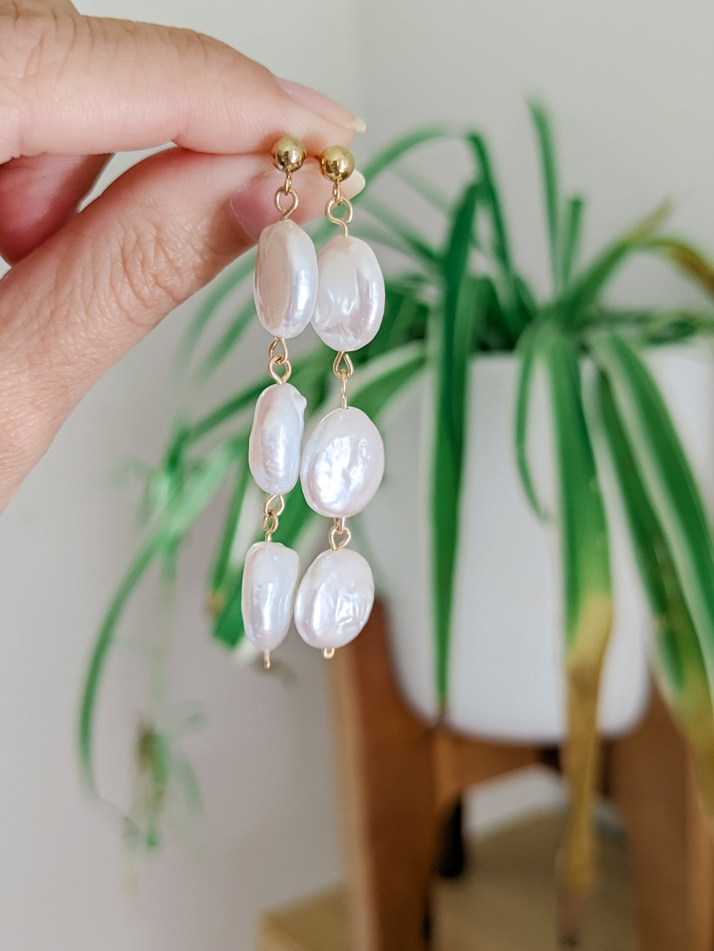 Statement Mia Drop Earrings - Triple Coin Pearl Drop Earrings