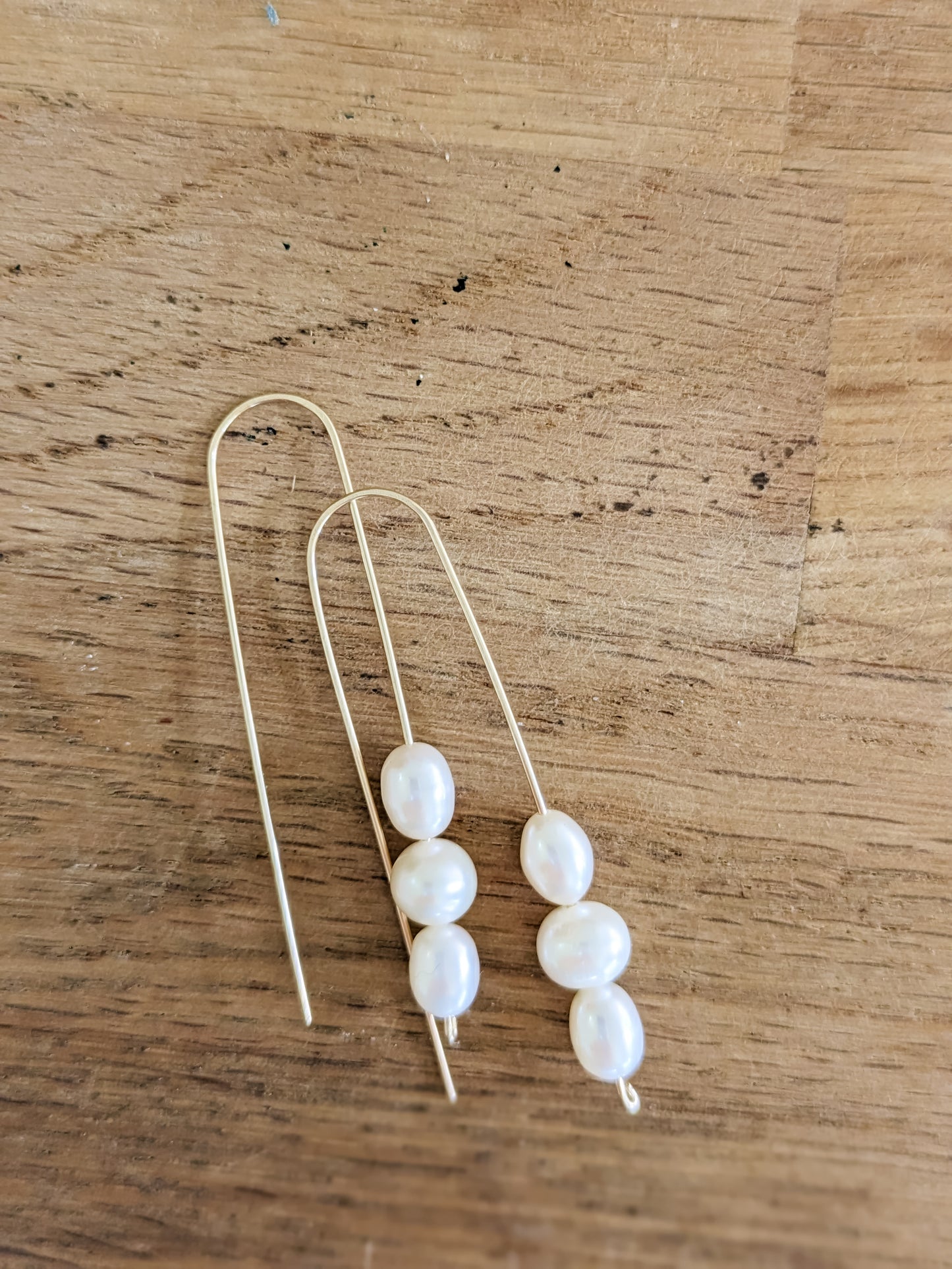 Lucy Pearl Threaders - Long Hook Natural Pearl Earrings