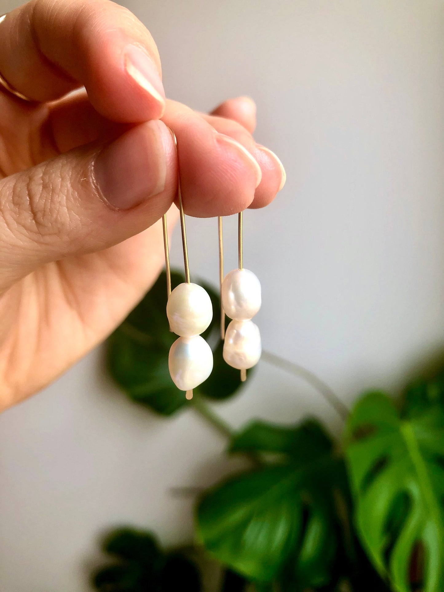 Original Pearl Threaders - Long Hook White Baroque Pearl Drop Earrings