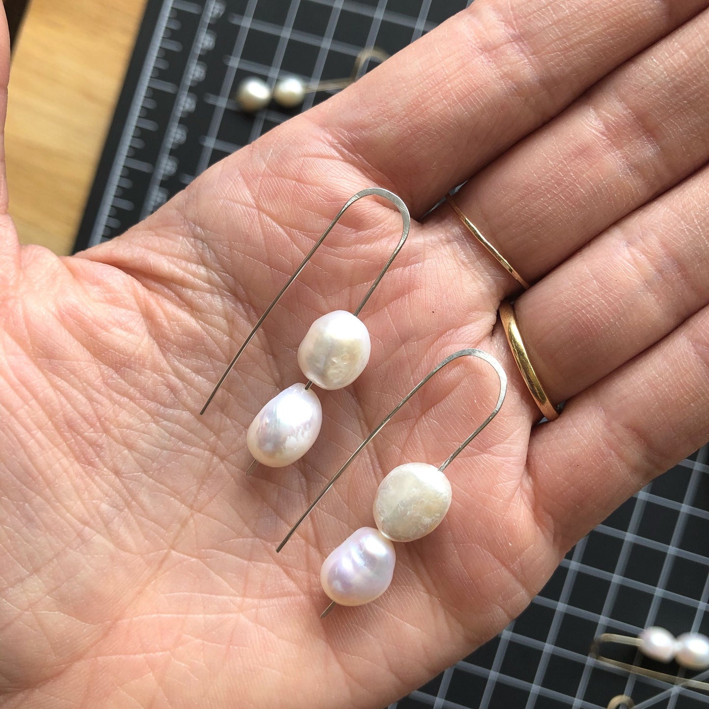 Original Pearl Threaders - Long Hook White Baroque Pearl Drop Earrings