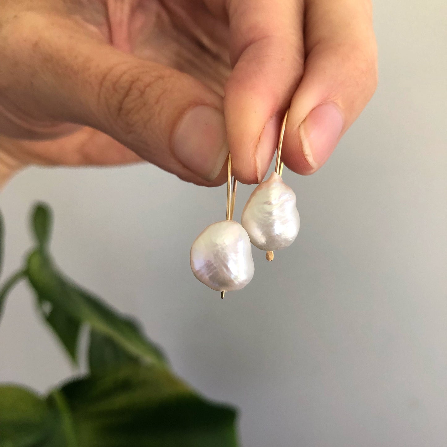 Lily Pearl Threaders - Mini Hook Chunky White Baroque Pearl Earrings