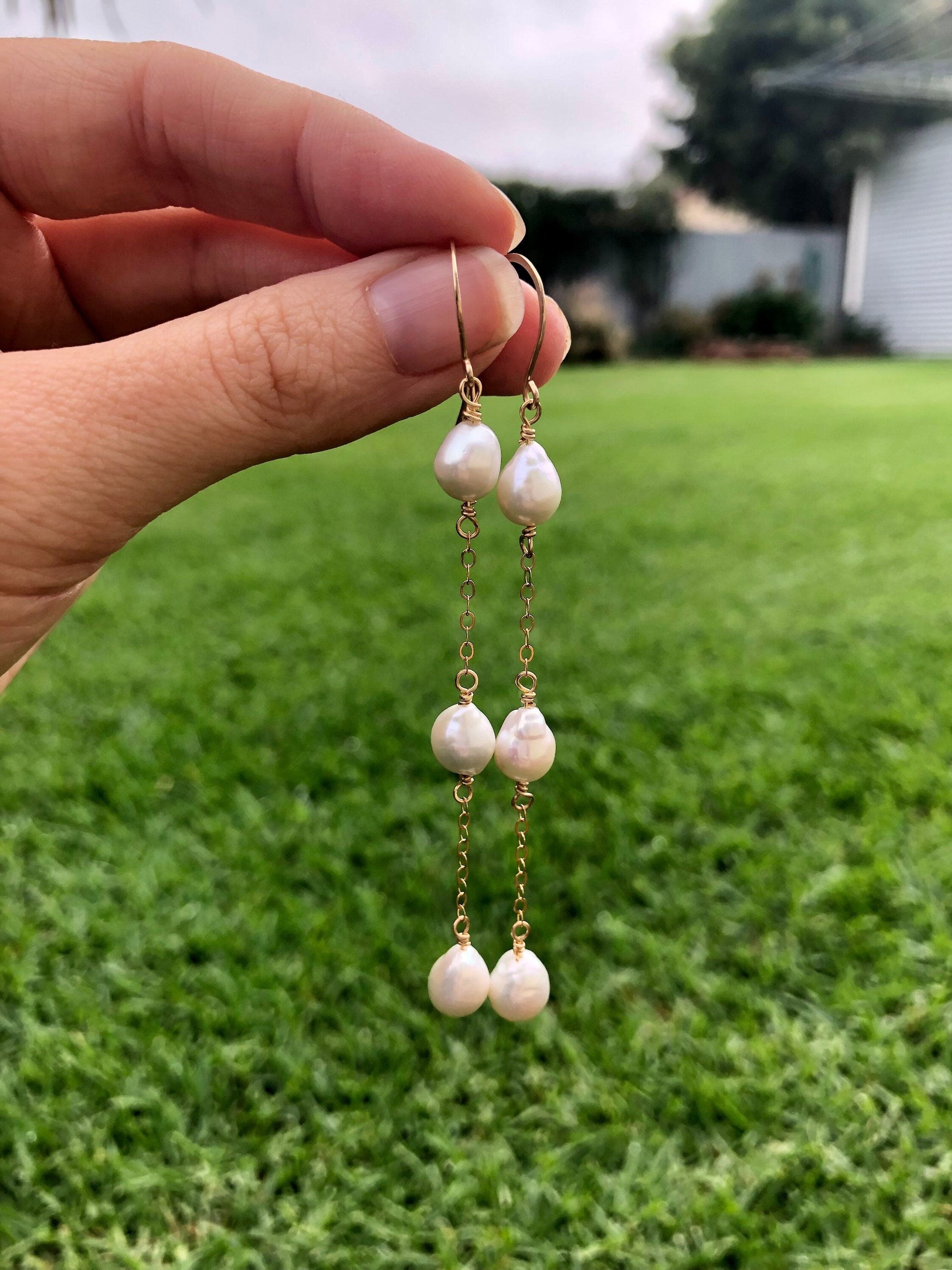 Pearl drop deals chain earrings