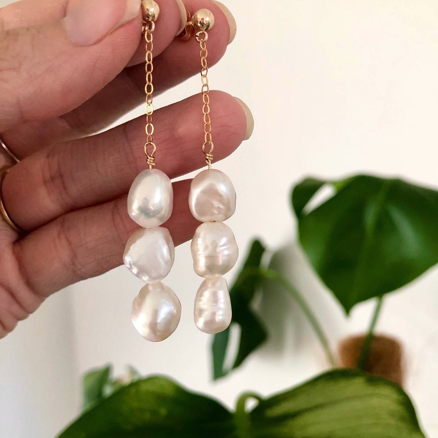 Lily Chunky Natural Baroque Pearl Drop Earrings