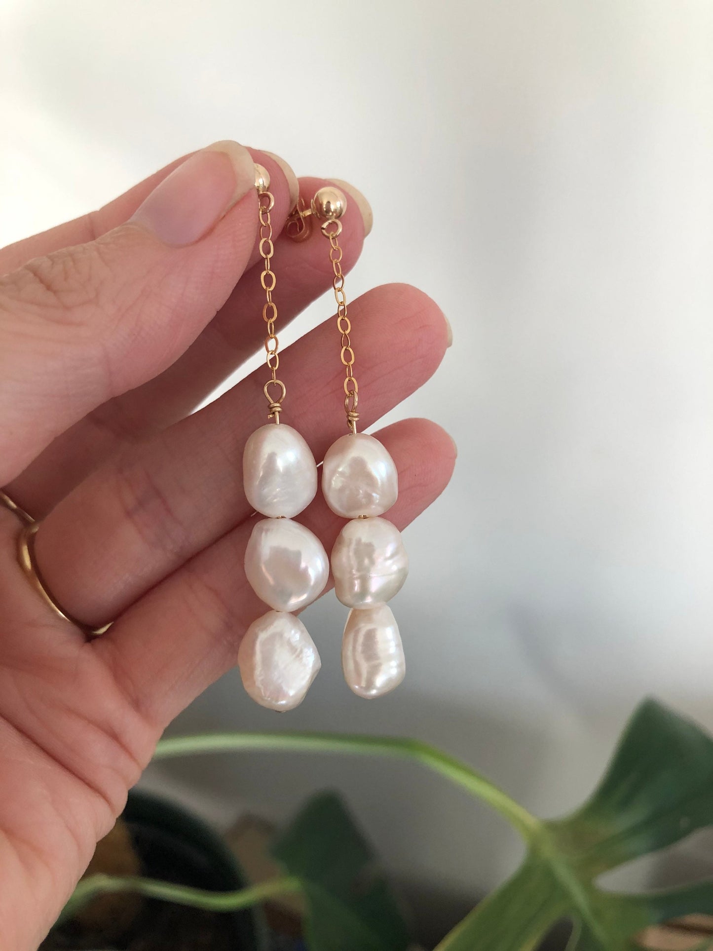 Lily Chunky Natural Baroque Pearl Drop Earrings