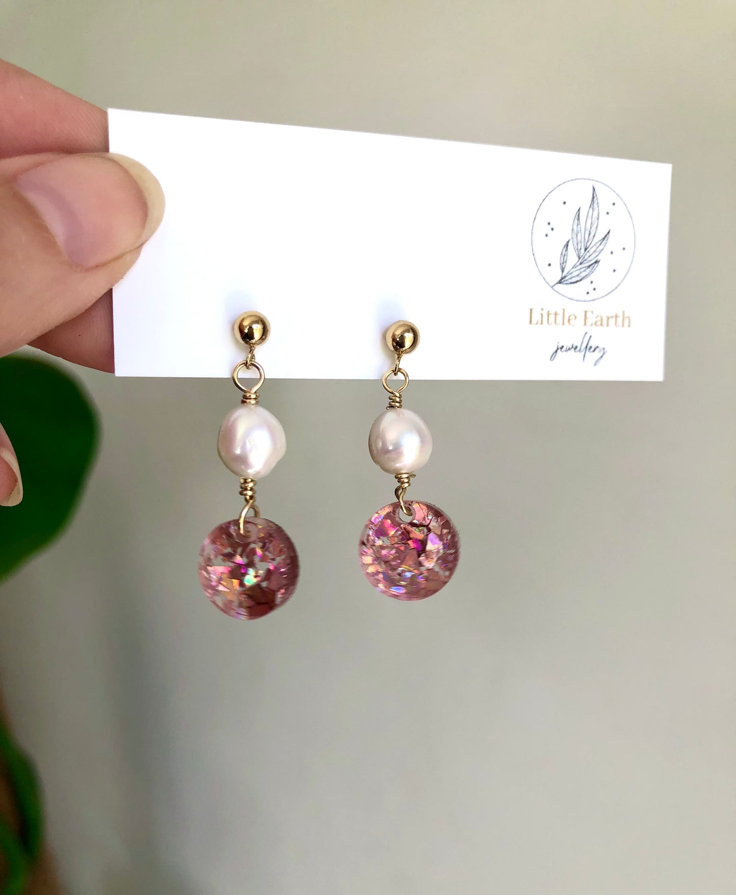 Festive Collection - Pink Glitter Baroque Pearl Stud Dangles